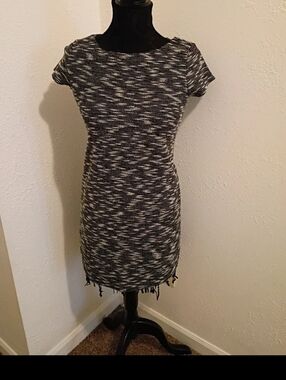 LOFT Black and White Textured Mini Dress